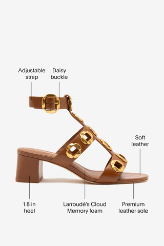 Milan Gladiator Block Sandal In Caramel Leather