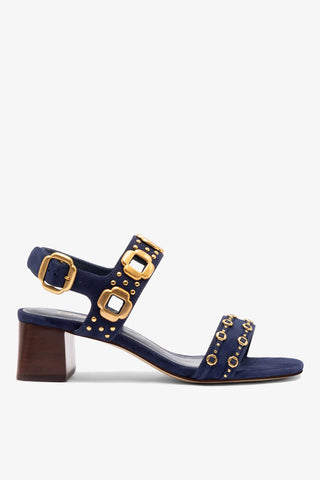 Milan Studs Block Sandal In Navy Suede