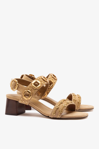 Milan Studs Block Sandal In Peanut Suede