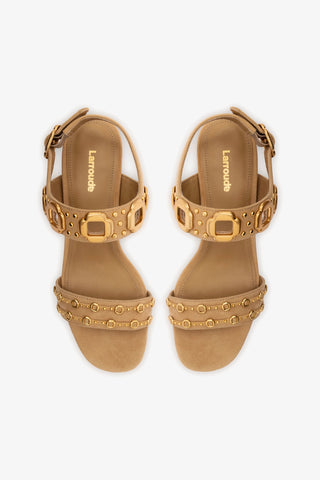 Milan Studs Block Sandal In Peanut Suede