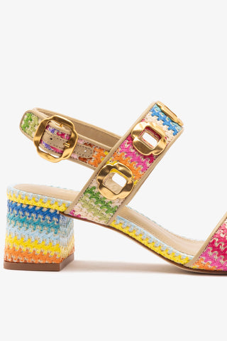 Milan Sandal In Rainbow Raffia and Neutral Leather