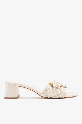 Larroudé x Tanner Fletcher: Rose Garden Trellis Sandal Ivory Leather Mule Larroudé x Tanner Fletcher