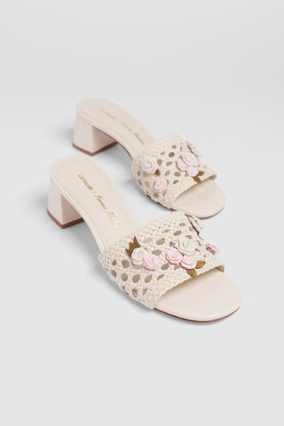 Larroudé x Tanner Fletcher: Rose Garden Trellis Sandal Ivory Leather Mule Larroudé x Tanner Fletcher