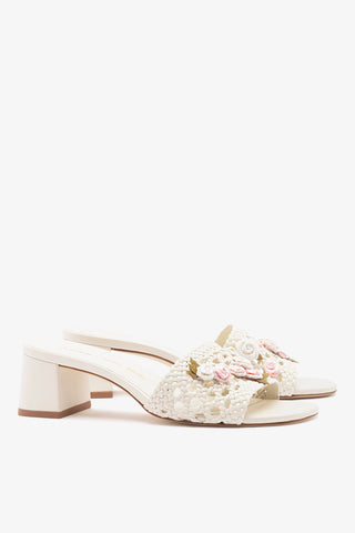 Larroudé x Tanner Fletcher: Rose Garden Trellis Sandal Ivory Leather Mule Larroudé x Tanner Fletcher