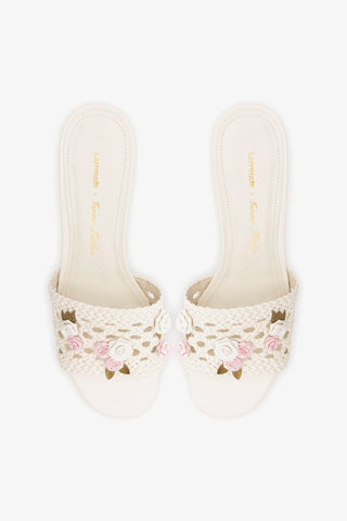 Larroudé x Tanner Fletcher: Rose Garden Trellis Sandal Ivory Leather Mule Larroudé x Tanner Fletcher