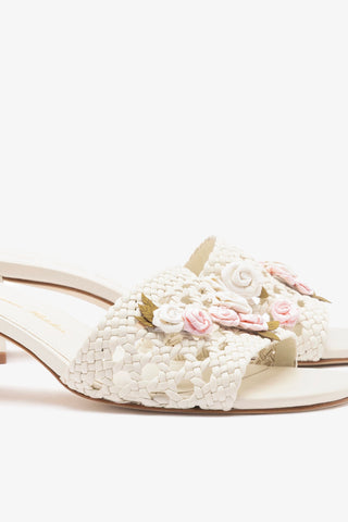 Larroudé x Tanner Fletcher: Rose Garden Trellis Sandal Ivory Leather Mule Larroudé x Tanner Fletcher