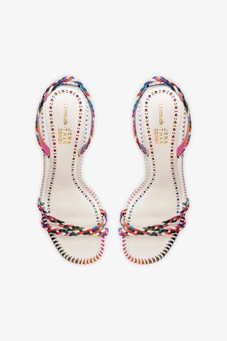 Larroudé x Jonathan Cohen Annie Sandal In White and Rainbow Leather