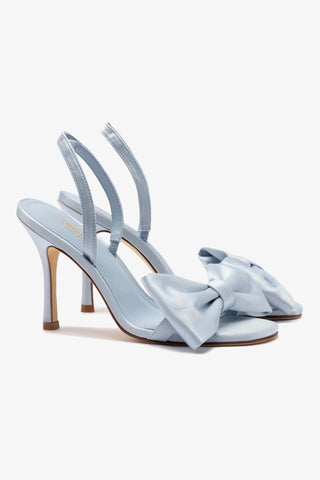 Larroudé for LoveShackFancy Bow Sandal In Ballerina Blue Satin