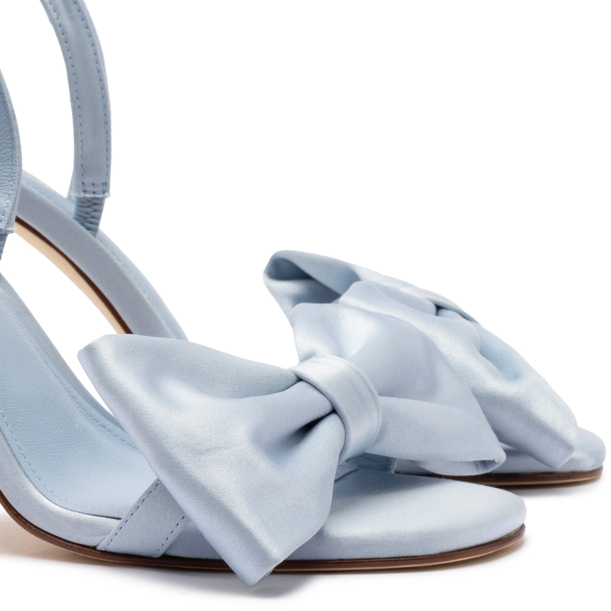 Larroudé for LoveShackFancy Bow Sandal In Ballerina Blue Satin