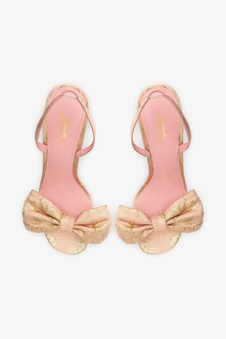 Larroudé for LoveShackFancy Bow Sandal In Sand Brocade