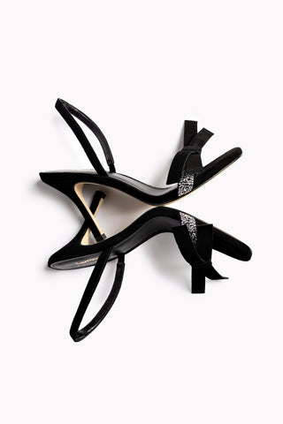 Larroudé x Markarian Sandal In Black Suede and Crystals