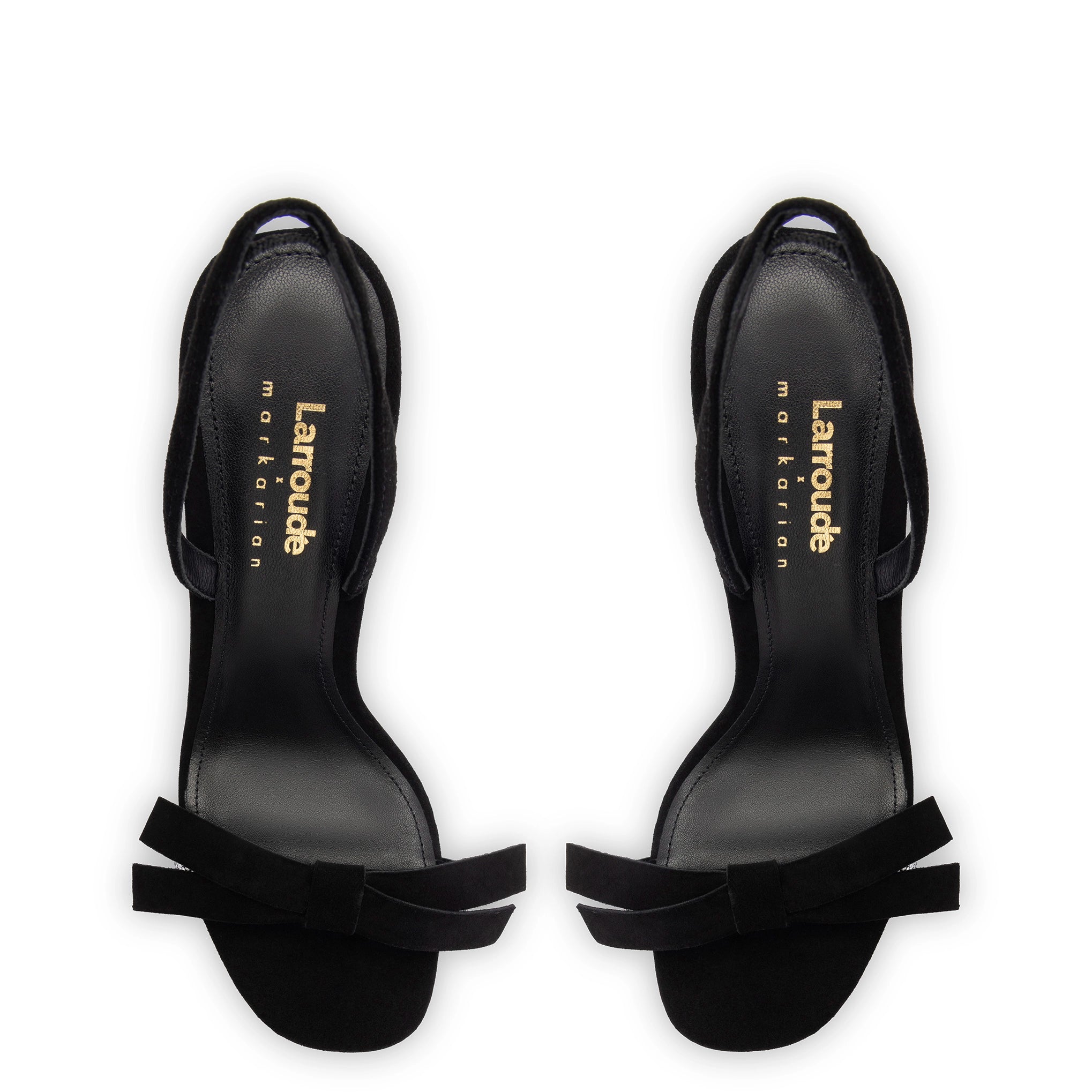 Larroudé x Markarian Sandal In Black Suede and Crystals