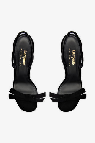 Larroudé x Markarian Sandal In Black Suede and Crystals