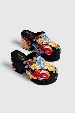 Larroudé x Markarian Miso Clog In Floral Embroidery Black Fabric