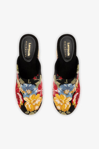 Larroudé x Markarian Miso Clog In Floral Embroidery Black Fabric