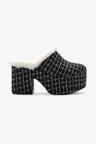 Miso Platform Clog In Black Tweed and Natural Shearling