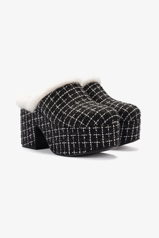 Miso Platform Clog In Black Tweed and Natural Shearling