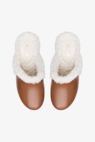 Miso Platform Clog In Caramel Leather and Natural Shearling