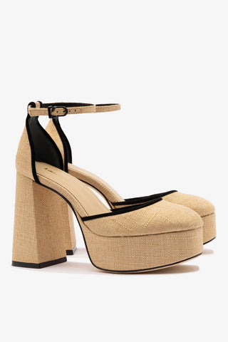 Ari Pump In Beige Raffia and Black Trimming