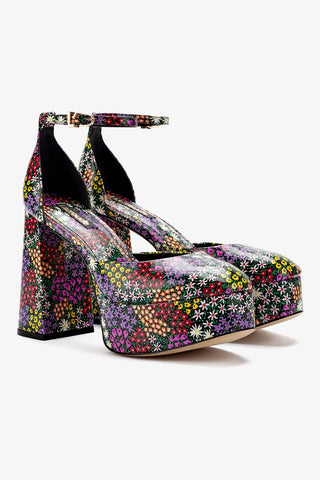 Ari Pump In Black Mixed Flowers Print Saffiano Patent Leather