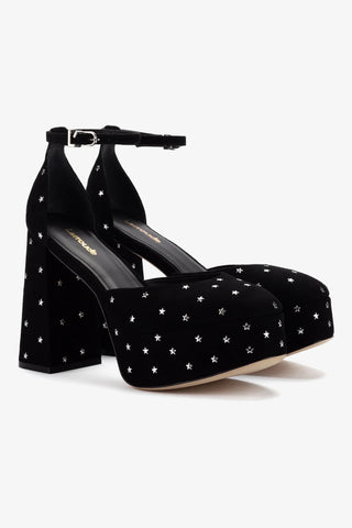 Ari Pump In Black Suede and Silver Stars