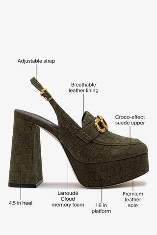 Harrington Hi Platform Loafer Olive Croco Suede