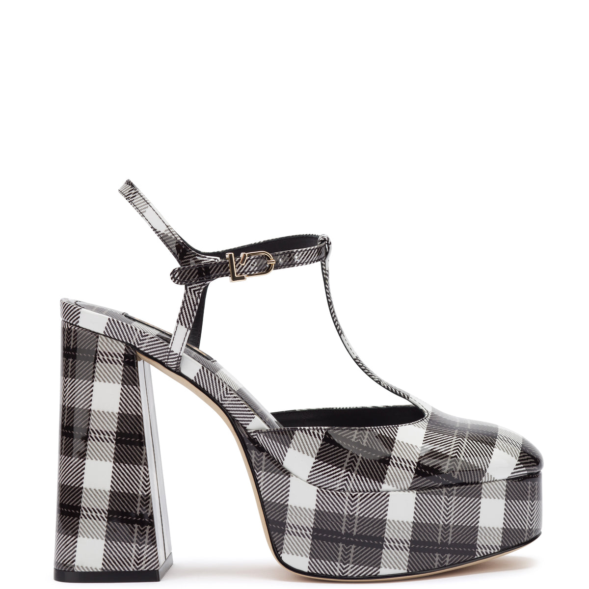 Pixie Pump In Black and White Plaid Patent