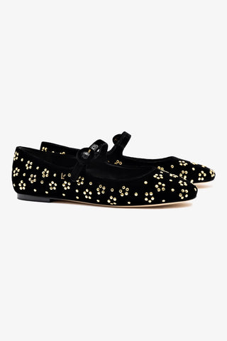 Blair Ballet Flat In Black Velvet and Gold Studs