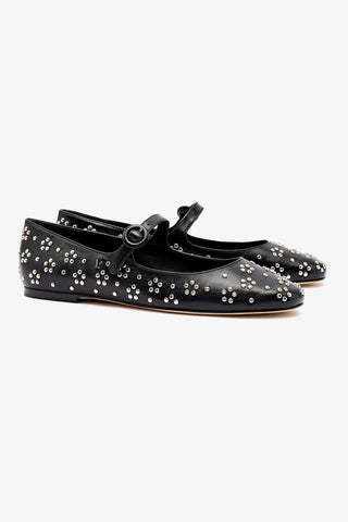 Blair Ballet Flat In Black Leather and Metallic Studs