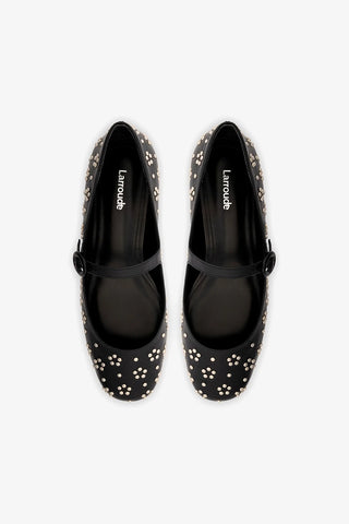 Blair Ballet Flat In Black Leather and Metallic Studs