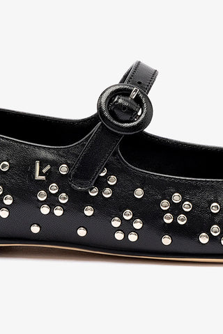 Blair Ballet Flat In Black Leather and Metallic Studs