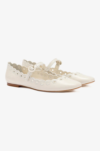 Blair Broderie Ballet Flat In Ivory Leather