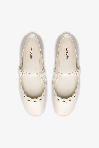 Blair Broderie Ballet Flat In Ivory Leather