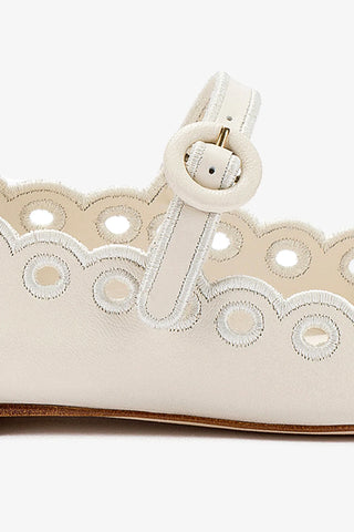 Blair Broderie Ballet Flat In Ivory Leather