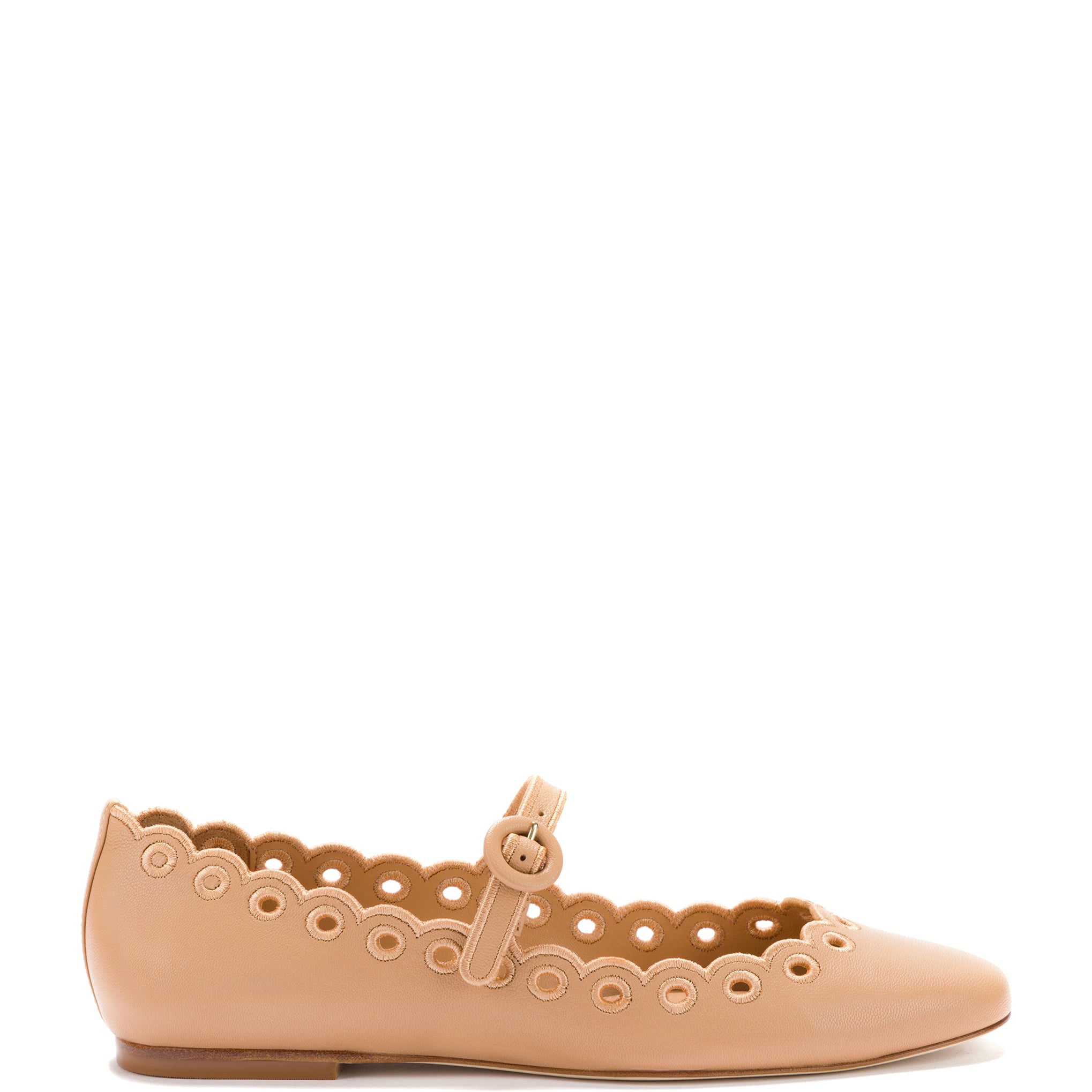 Blair Broderie Ballet Flat In Tan Leather