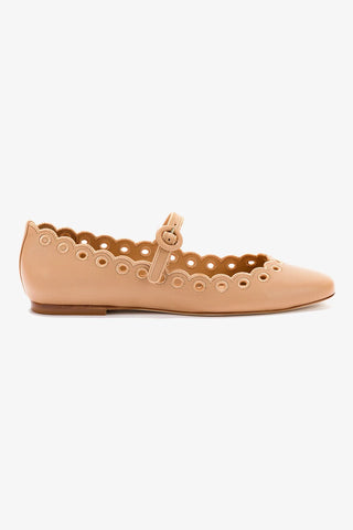 Blair Broderie Ballet Flat In Tan Leather