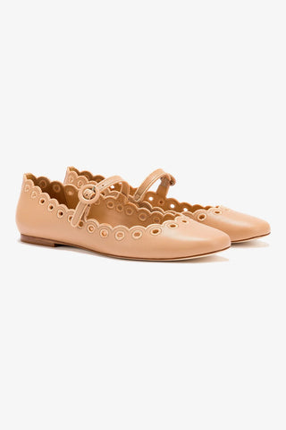 Blair Broderie Ballet Flat In Tan Leather