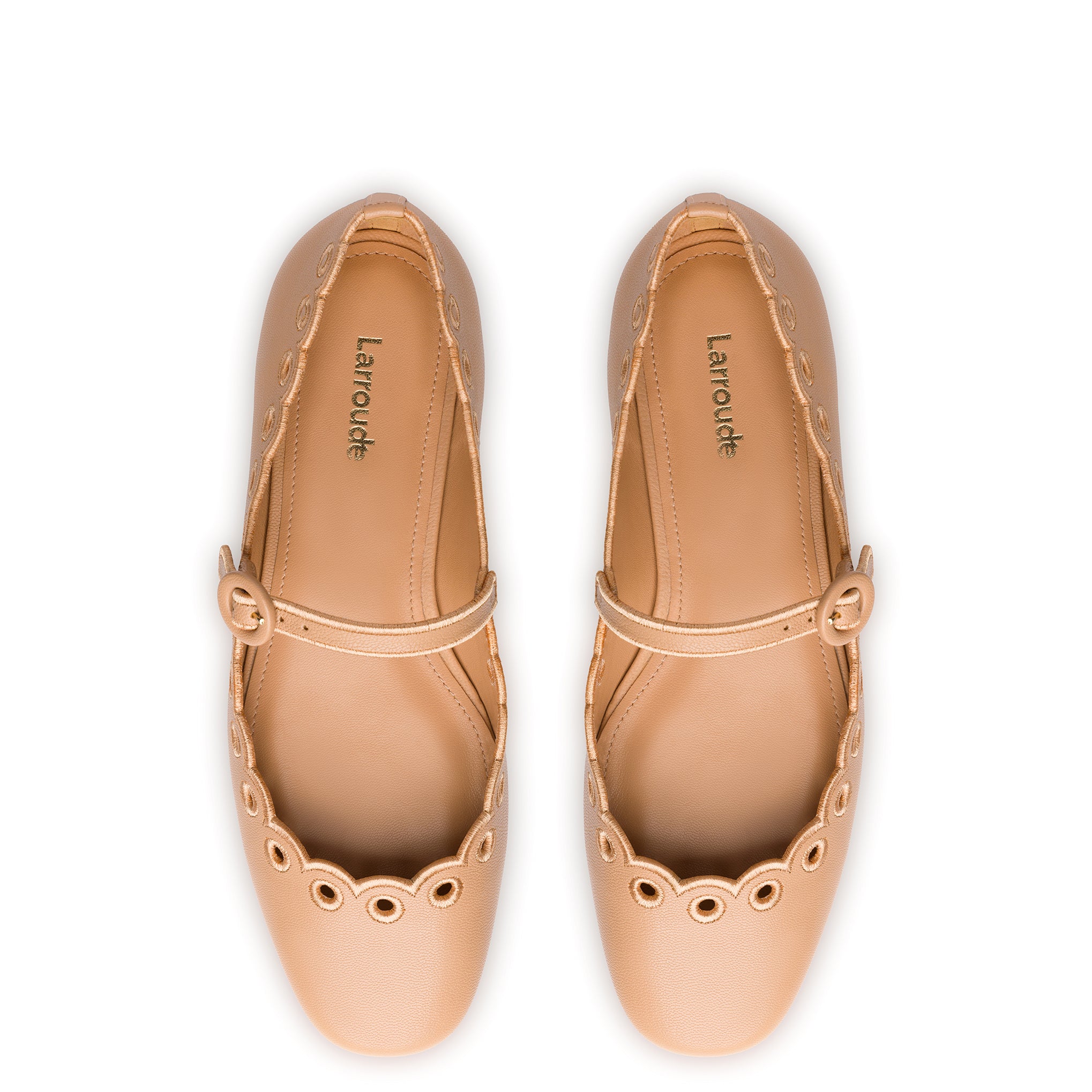 Blair Broderie Ballet Flat In Tan Leather