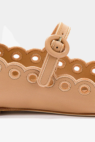 Blair Broderie Ballet Flat In Tan Leather