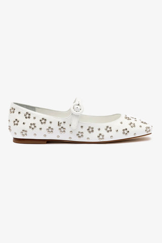 Blair Ballet Flat In White Leather and Metallic Studs