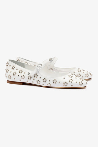 Blair Ballet Flat In White Leather and Metallic Studs