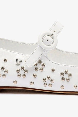 Blair Ballet Flat In White Leather and Metallic Studs