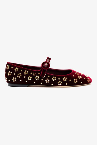 Blair Ballet Flat In Wine Velvet and Gold Studs