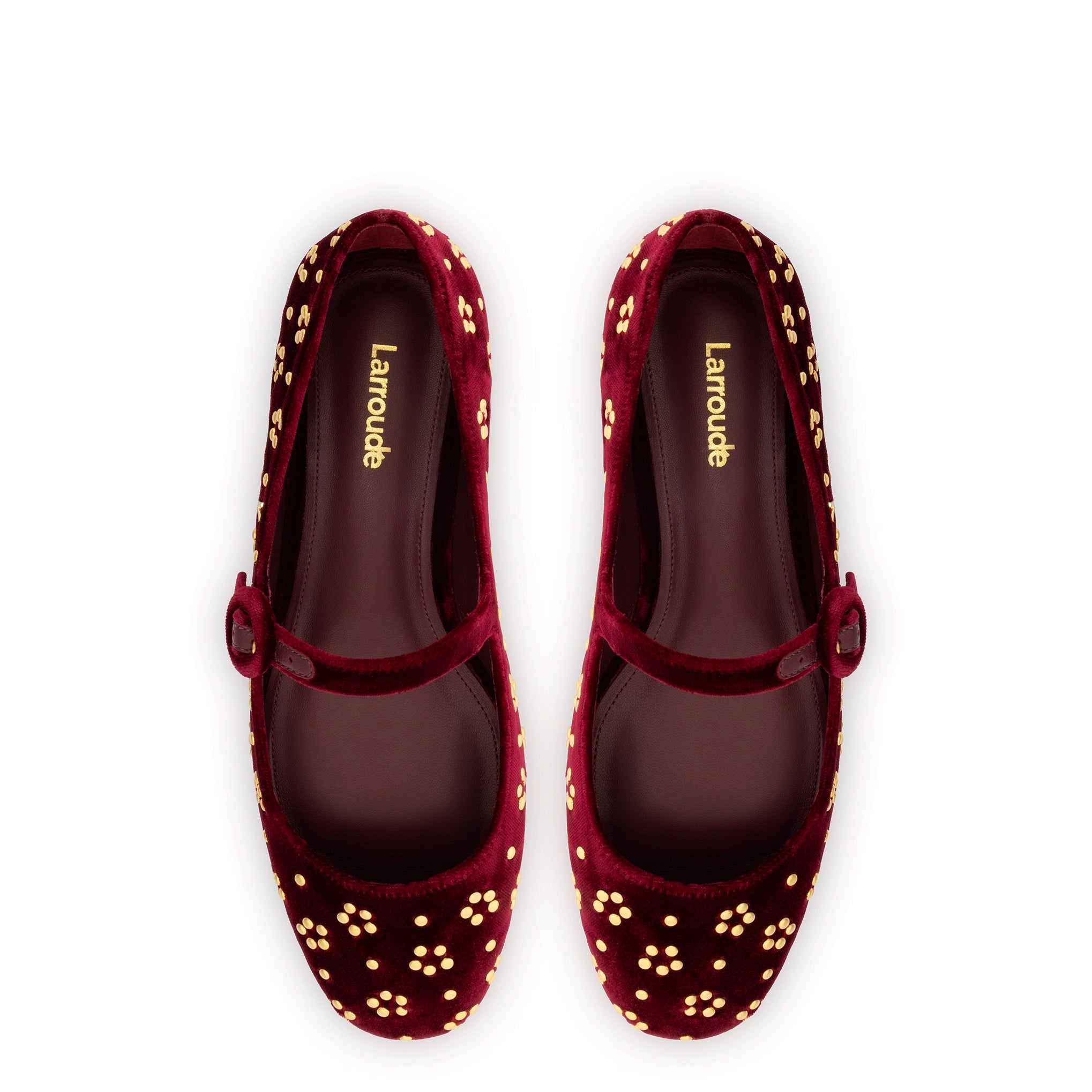 Blair Ballet Flat In Wine Velvet and Gold Studs