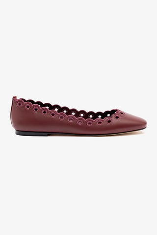 Meghan Broderie Flat In Burgundy Leather