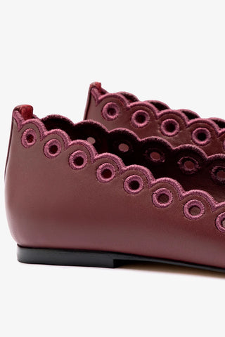 Meghan Broderie Flat In Burgundy Leather