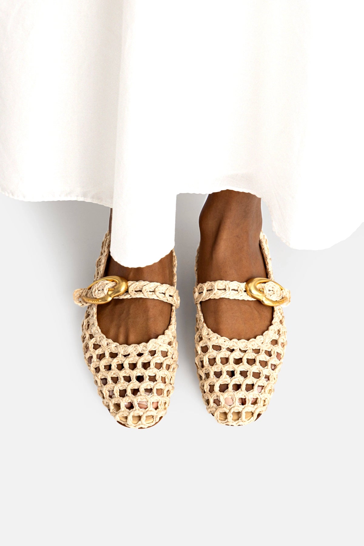 Verona Macrame In Beige Embroidered Raffia - Flats - Larroudé