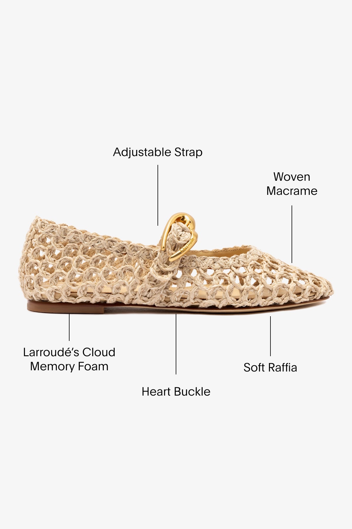 Verona Macrame In Beige Embroidered Raffia - Flats - Larroudé Verona Macrame In Beige Embroidered Raffia - Flats - Larroudé
