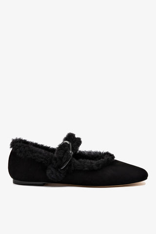 Verona Ballet Flat In Black Suede And Black Shearling