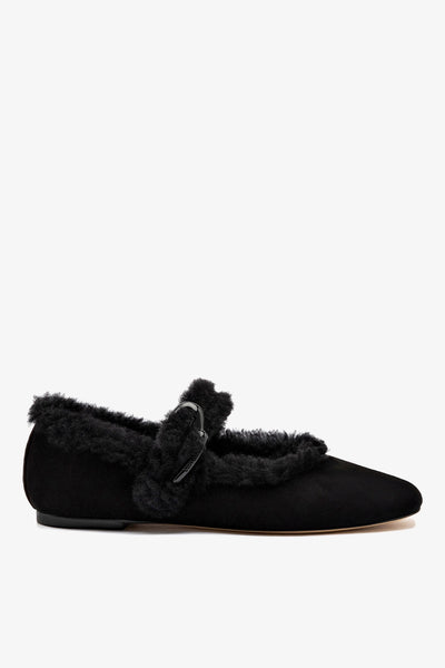 Verona Ballet Flat In Black Suede And Black Shearling - Flats